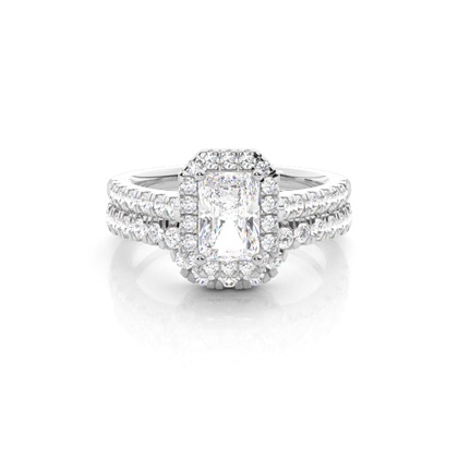 Bridal set with Sidestone Engagement Ring and Matching Diamond Wedding Band