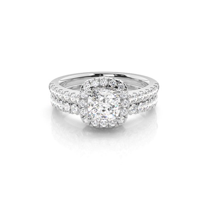Bridal set with Sidestone Engagement Ring and Matching Diamond Wedding Band