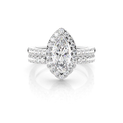 Bridal set with Sidestone Engagement Ring and Matching Diamond Wedding Band