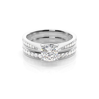 Bridal set with Side Stone Engagement Ring and Matching Diamond Wedding Band