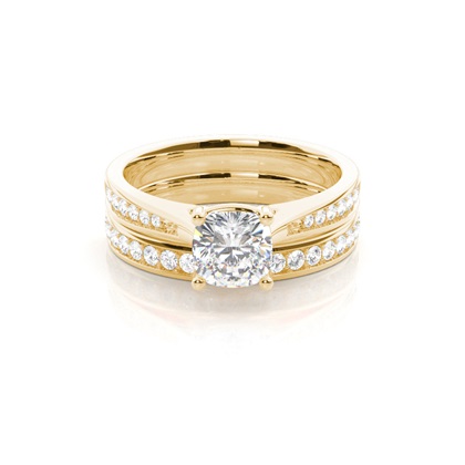 Bridal set with Side Stone Engagement Ring and Matching Diamond Wedding Band