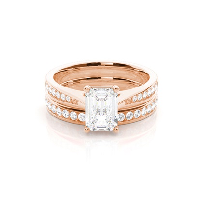 Bridal set with Side Stone Engagement Ring and Matching Diamond Wedding Band