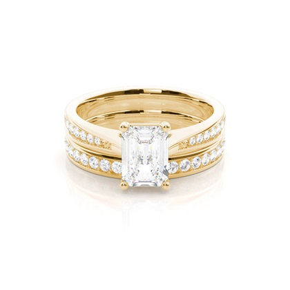 Bridal set with Side Stone Engagement Ring and Matching Diamond Wedding Band