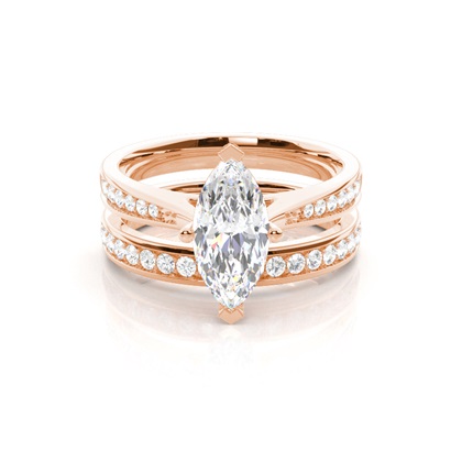 Bridal set with Side Stone Engagement Ring and Matching Diamond Wedding Band