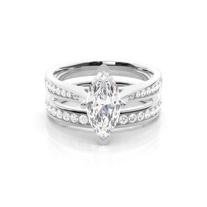 Bridal set with Side Stone Engagement Ring and Matching Diamond Wedding Band