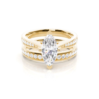 Bridal set with Side Stone Engagement Ring and Matching Diamond Wedding Band
