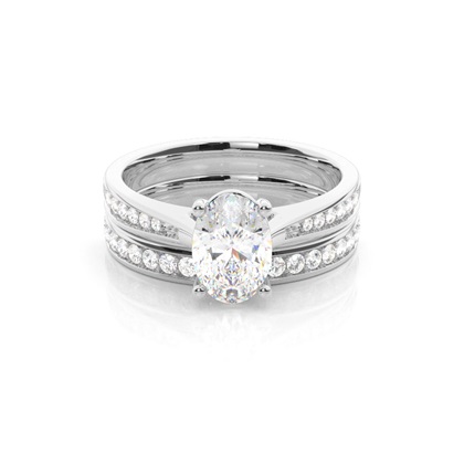 Bridal set with Side Stone Engagement Ring and Matching Diamond Wedding Band