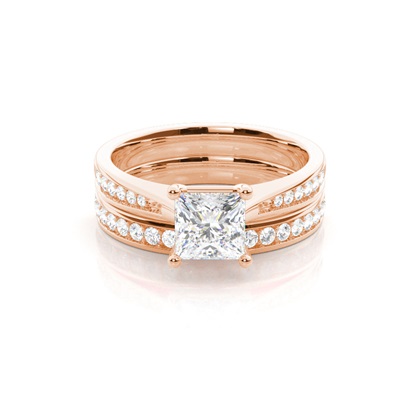 Bridal set with Side Stone Engagement Ring and Matching Diamond Wedding Band