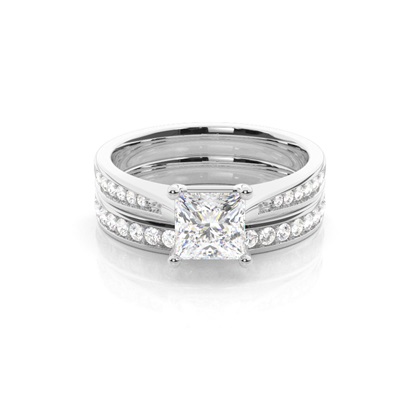 Bridal set with Side Stone Engagement Ring and Matching Diamond Wedding Band