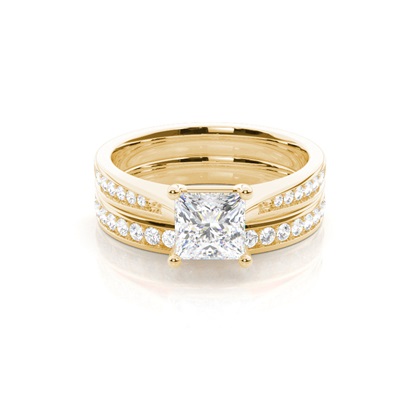 Bridal set with Side Stone Engagement Ring and Matching Diamond Wedding Band