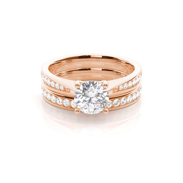 Bridal set with Side Stone Engagement Ring and Matching Diamond Wedding Band