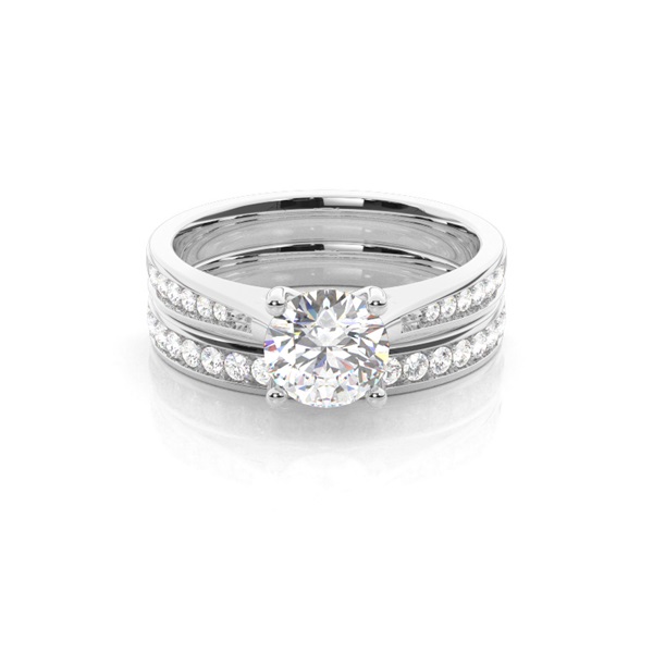 Bridal set with Side Stone Engagement Ring and Matching Diamond Wedding Band
