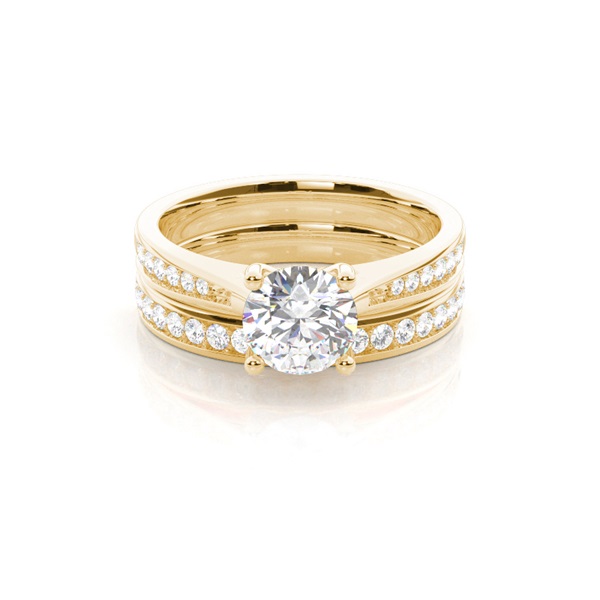 Bridal set with Side Stone Engagement Ring and Matching Diamond Wedding Band