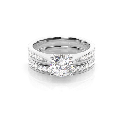 Bridal set with Side Stone Engagement Ring and Matching Diamond Wedding Band