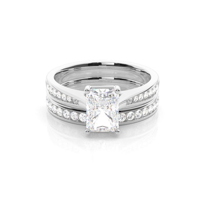 Bridal set with Side Stone Engagement Ring and Matching Diamond Wedding Band