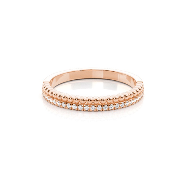 Round diamond and metal beads dual shank ring