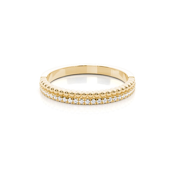 Round diamond and metal beads dual shank ring