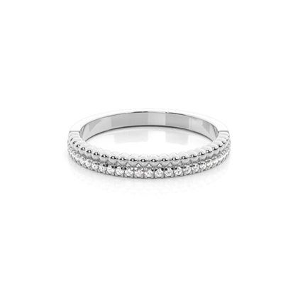 Round diamond and metal beads dual shank ring
