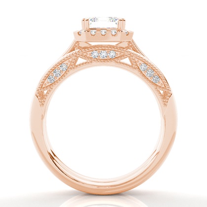 Vintage Halo Brautschmuck Set mit schlichten Ring