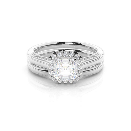Vintage Halo Bridal Set with Plain Shank