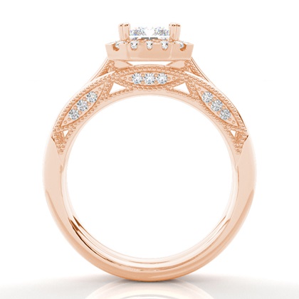 Vintage Halo Brautschmuck Set mit schlichten Ring