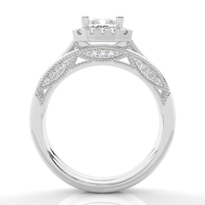 Vintage Halo Brautschmuck Set mit schlichten Ring