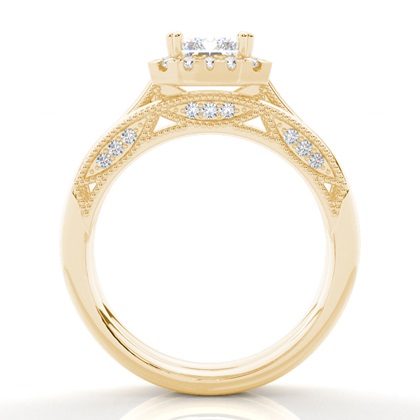 Vintage Halo Brautschmuck Set mit schlichten Ring