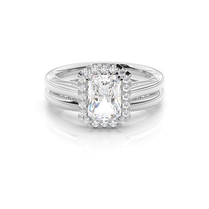 Vintage Halo Bridal Set with Plain Shank