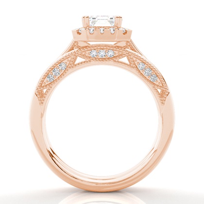 Vintage Halo Brautschmuck Set mit schlichten Ring