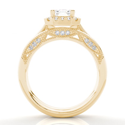 Vintage Halo Brautschmuck Set mit schlichten Ring