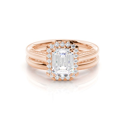 Vintage Halo Bridal Set with Plain Shank