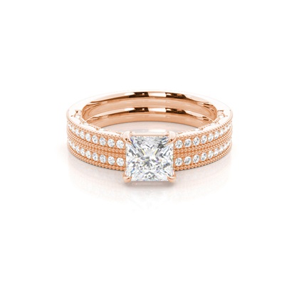 Vintage Solitaire Bridal Set with Studded Shank
