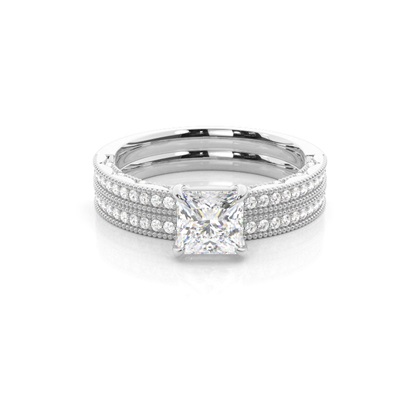 Vintage Solitaire Bridal Set with Studded Shank
