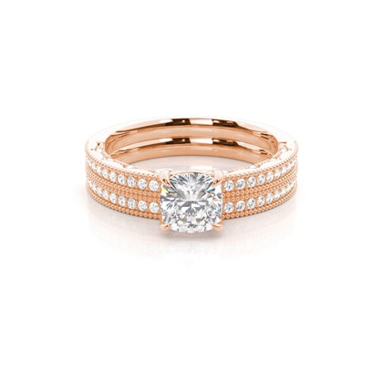 Vintage Solitaire Bridal Set with Studded Shank