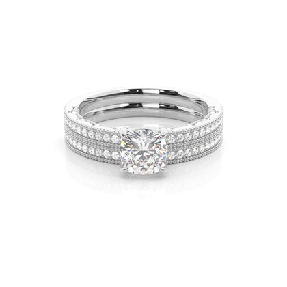 Vintage Solitaire Bridal Set with Studded Shank