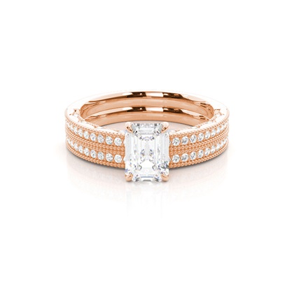 Vintage Solitaire Bridal Set with Studded Shank