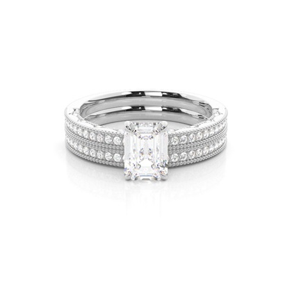 Vintage Solitaire Bridal Set with Studded Shank