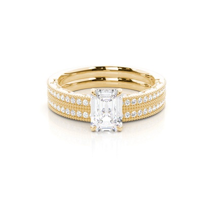 Vintage Solitaire Bridal Set with Studded Shank