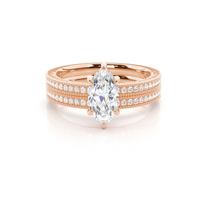Vintage Solitaire Bridal Set with Studded Shank
