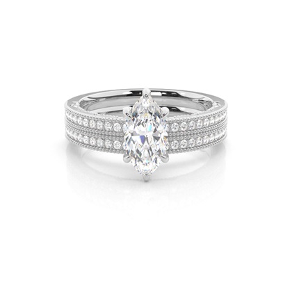 Vintage Solitaire Bridal Set with Studded Shank