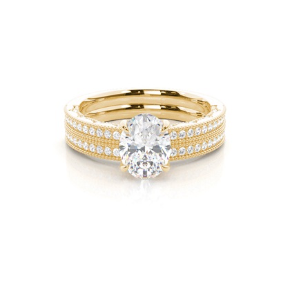Vintage Solitaire Bridal Set with Studded Shank