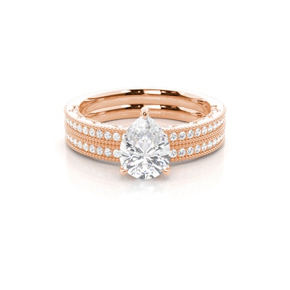 Vintage Solitaire Bridal Set with Studded Shank