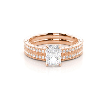 Vintage Solitaire Bridal Set with Studded Shank