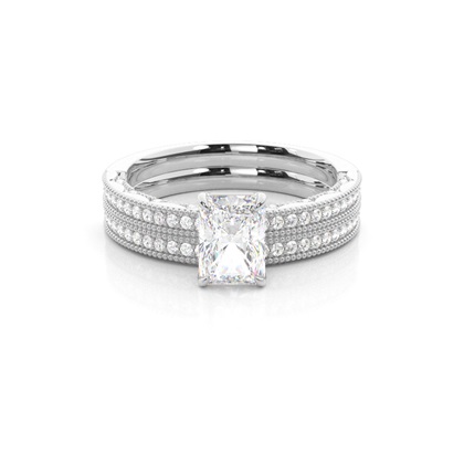 Vintage Solitaire Bridal Set with Studded Shank
