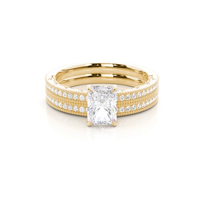 Vintage Solitaire Bridal Set with Studded Shank