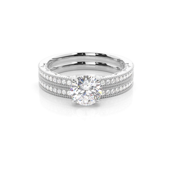 Vintage Solitaire Bridal Set with Studded Shank