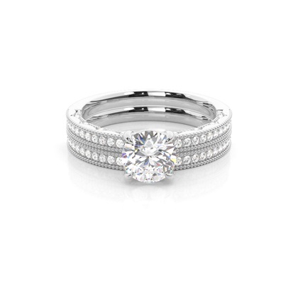 Vintage Solitaire Bridal Set with Studded Shank