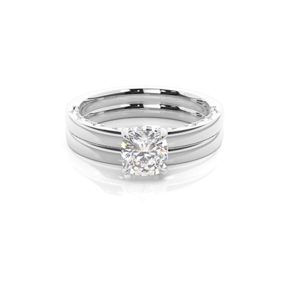 Vintage Solitaire Bridal Set with Plain Shank