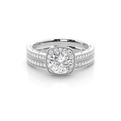 Vintage Halo Bridal Set with Studded Shank