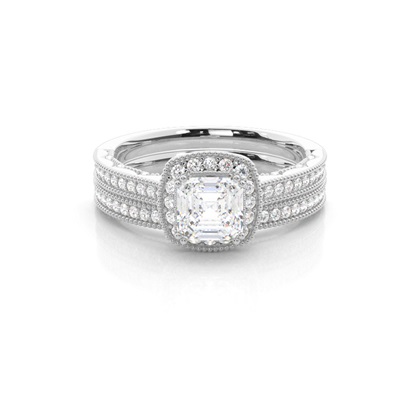 Vintage Halo Bridal Set with Studded Shank